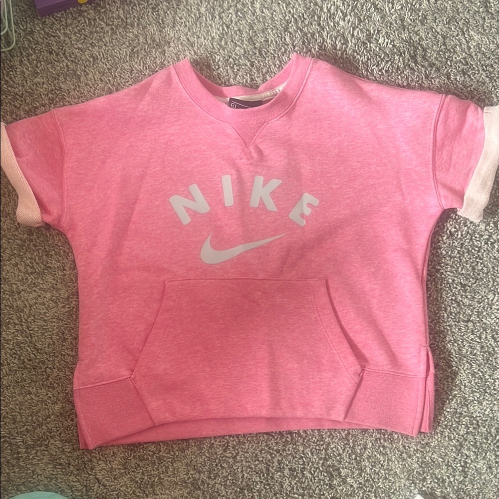 Nike Pink Short Sleeve Sweatshirt with Logo
